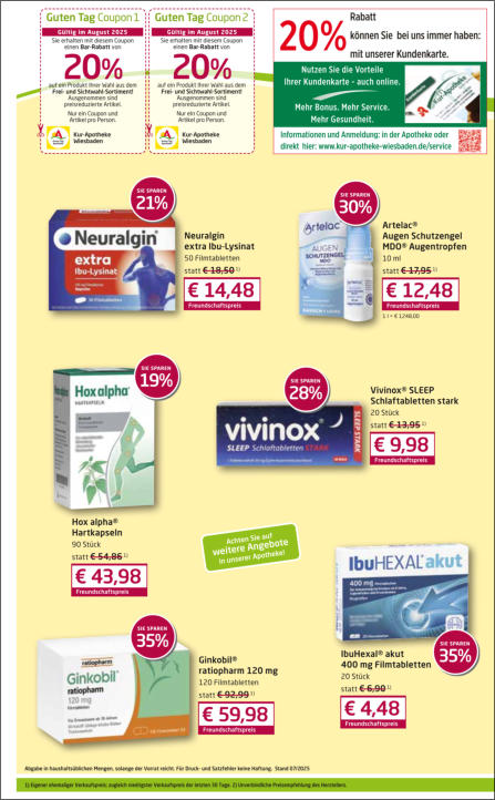 Freiverkäufliche Arzneimittel I Angebote August 2025 I Kur Apotheke Wiesbaden 